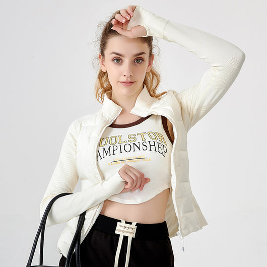 Chaqueta Deportiva de Plumón de Ganso Blanco Ligera con Manga Larga para Ciclismo y Yoga
