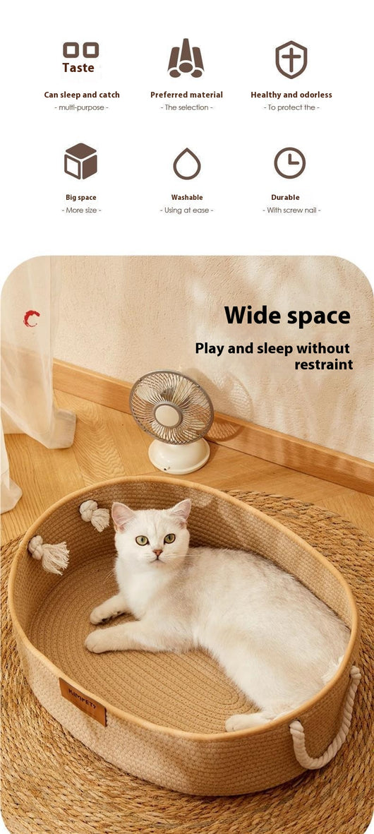 Nido para Gatos de Verano - Cesta Tejida Multiestación en Algodón y Lino - Image 16