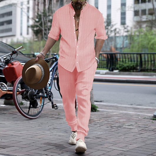 Pantalón y Camisa de Rayas con Cuello Hengli para Hombre - Image 19