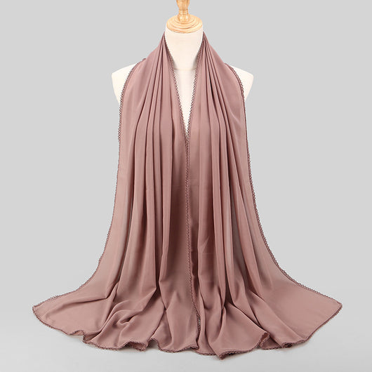 Pañuelo Elegante de Encaje Monocromático y Gasa Perlada para Mujer - Image 13