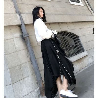 Falda Irregular Invierno Estilo Coreano Elegancia Negra - Image 9