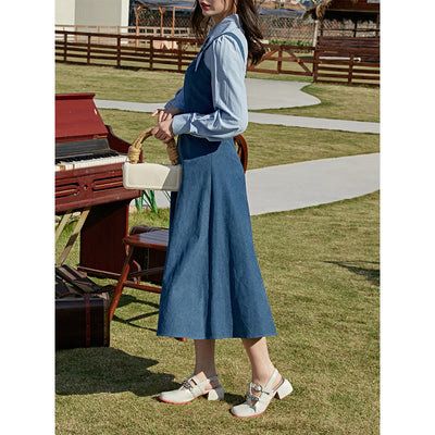 Conjunto Preppy Falda con Tirantes y Blusa Manga Larga - Image 6