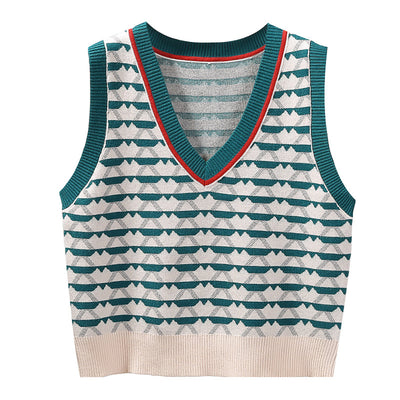 Chaleco Tejido Jacquard con Contraste Retro para Mujer - Image 3