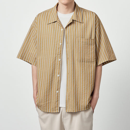 Camisa de Rayas Seersucker con Cuello Tipo Ocho - Manga Corta - Image 2