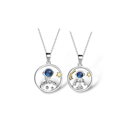 Collar de Astronautas en Pareja - Plata de Ley para Él y Ella