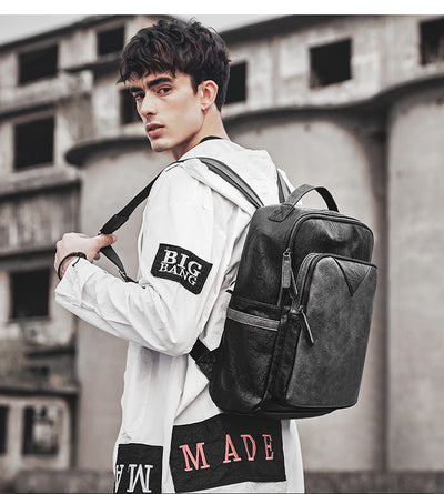 Mochila Escolar Impermeable de Cuero PU Negro para Hombre - Image 12
