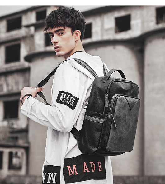 Mochila Escolar Impermeable de Cuero PU Negro para Hombre - Image 12