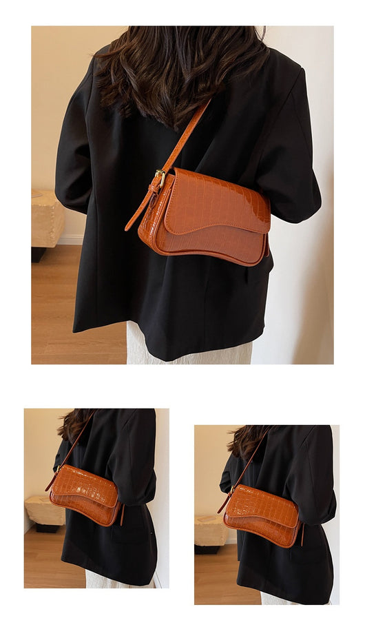 Bolso de Hombro Mujer Cuero PU Patrón Piedra con Hebilla Metálica - Image 20