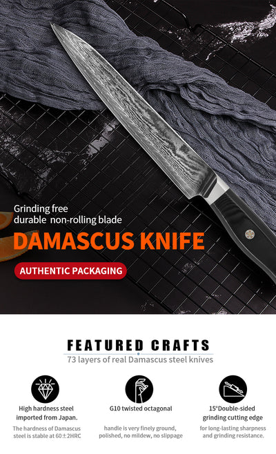 Cuchillo Damasco para Chef y Sashimi - Acero Inoxidable Profesional - Image 11