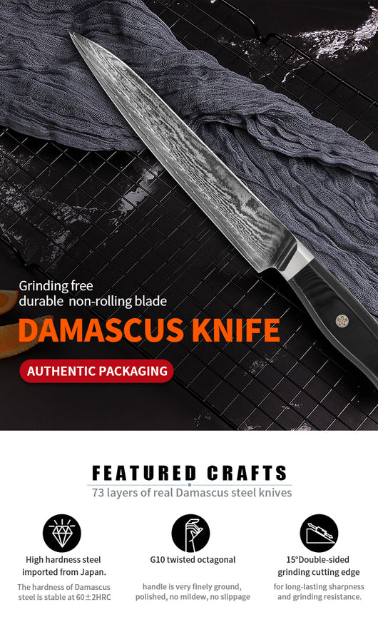 Cuchillo Damasco para Chef y Sashimi - Acero Inoxidable Profesional - Image 11