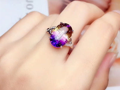 Anillo de Amatista Plata Esterlina Temperamento Minimalista Oversized - Image 4