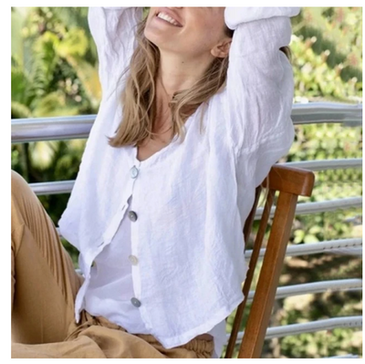 Cardigan de Verano Cuello V Suelto Manga Larga Color Sólido - Image 10