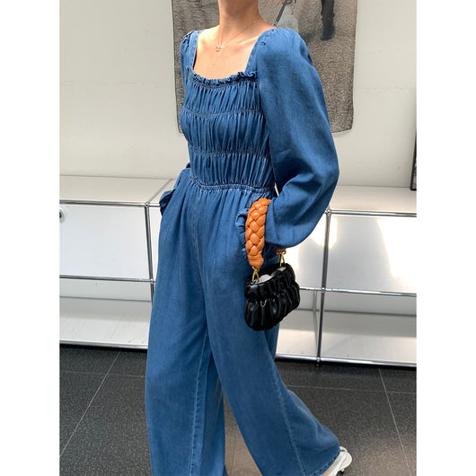 Jumpsuit de Mezclilla con Cuello Cuadrado y Detalle Fruncido para Mujer - Image 7