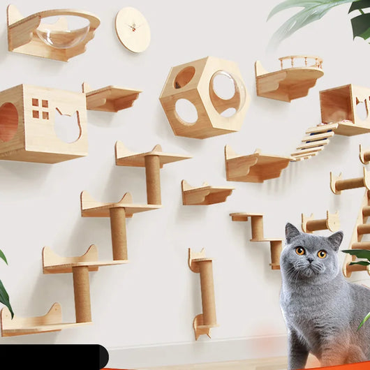 Árbol Rascador Mural para Gatos - Plataforma de Madera Sólida con Escalera - Image 21