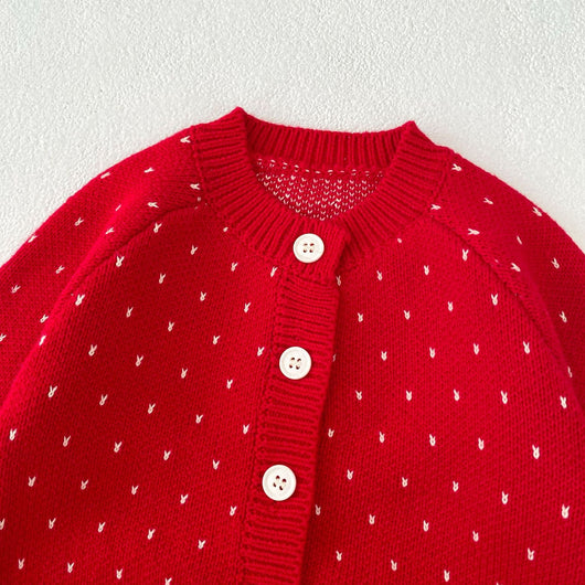 Cardigan Tejido Jacquard Rojo para Niña - Abrigo Elegante Otoño - Image 31