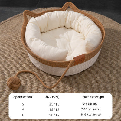 Cama Tejida para Gatos - Nido de Ratán y Lino Transpirable Cuatro Estaciones - Image 16