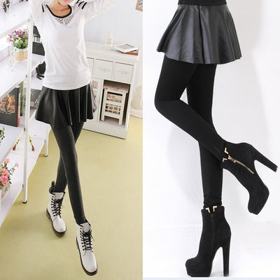 Leggings de Cuero PU con Costuras Decorativas para Mujer