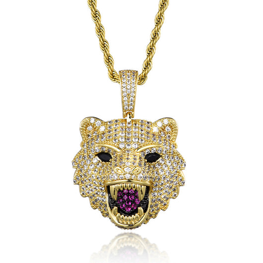 Collar Colgante Cabeza de Lobo Hip Hop Diamantes Lujo - Image 2