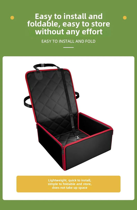 Black quilted pet car seat booster with adjustable straps and a leash attachment, designed for front seat use. - Image 10