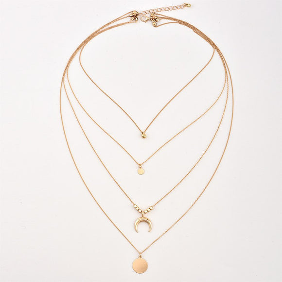 Collar Multicapa con Dije de Luna Estilo Bohemio para Mujer