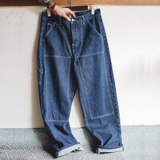 Jeans Rectos Sueltos Estilo Retro Americano con Cintura Ajustada