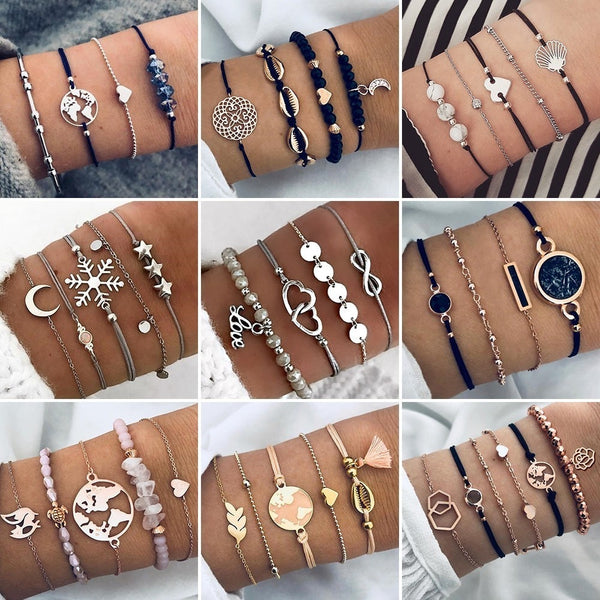 Set de Pulseras Bohemias Vintage con Cuentas y Amuletos para Mujer