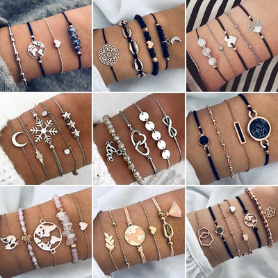 Set de Pulseras Bohemias Vintage con Cuentas y Amuletos para Mujer