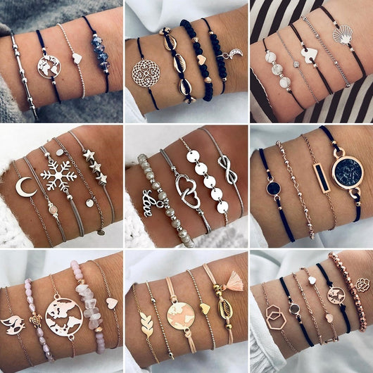Set de Pulseras Bohemias Vintage con Cuentas y Amuletos para Mujer