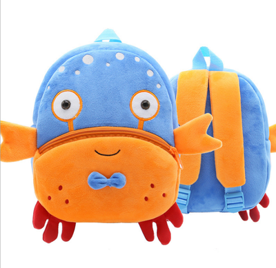 Cute green plush dinosaur backpack with red spikes, a blue front pocket, and yellow horn, for kindergarten children. - Image 4
