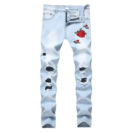Pantalones Vaqueros Elásticos con Estampado Bordado para Hombre - Image 3