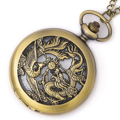 Reloj de Bolsillo Dragón y Fénix - Diseño Calado Tradicional - Image 4