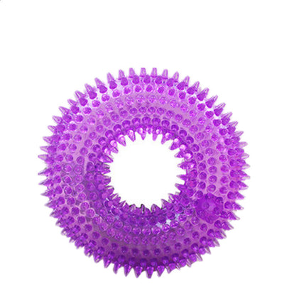Translucent blue spiky donut-shaped pet toy made of TPR, designed to be bite-resistant and produce sound. - Image 21