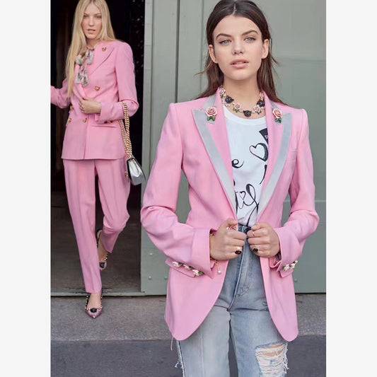 Blazer Slim Rosa con Forro Estampado - Image 2