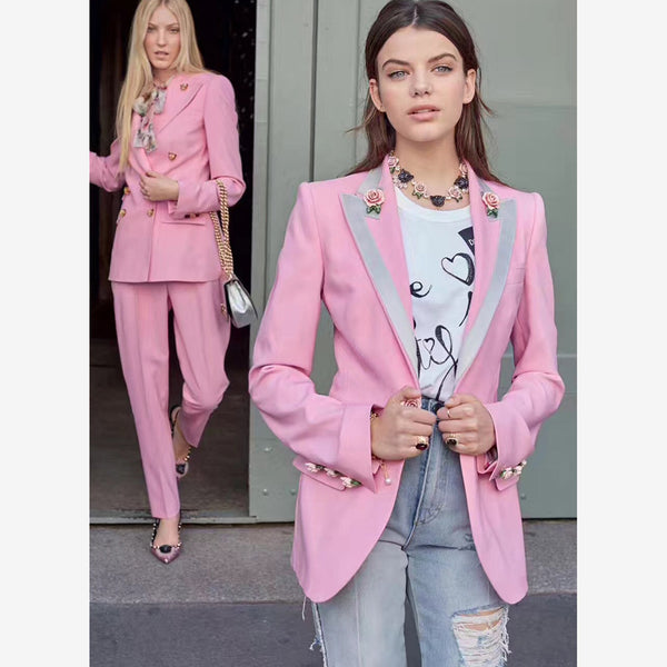 Blazer Slim Rosa con Forro Estampado