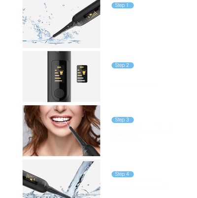 Black electric dental scaler kit with LED screen, dental pick, mirror, polishing head, and USB cable for home use. - Image 6