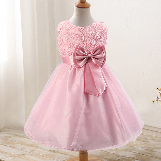 Vestido de Princesa con Moño de Rosas para Niñas - Diseño de Gala