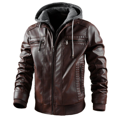 Chaqueta de Cuero PU con Capucha y Bolsillos con Cierre para Hombre - Image 7