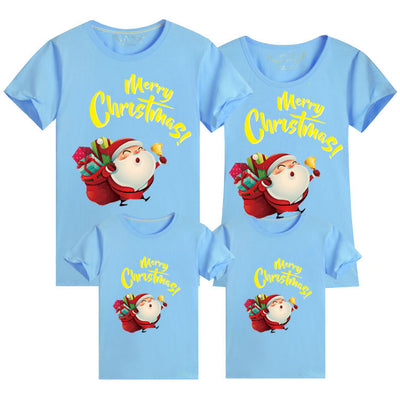Light green parent-child short sleeve t-shirts with Santa Claus graphic and 'Merry Christmas!' text. - Image 16