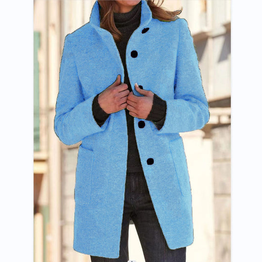 Abrigo de Lana con Cuello de Pie y Bolsillos - Casual para Otoño Invierno - Image 13