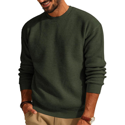 Suéter Cuello Redondo Textura Waffle para Hombre - Pullover Tejido Casual - Image 4