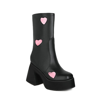 Botines para Mujer con Tacón Alto Grueso y Plataforma - Patrón Leche - Image 7