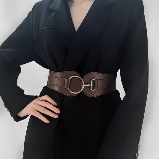 Cinturón Elástico PU Otoño Invierno para Mujer - Café y Negro Elegante - Image 37
