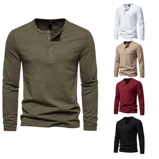 Camiseta Manga Larga Hombre Bambú Algodón Cuello Henley Botones
