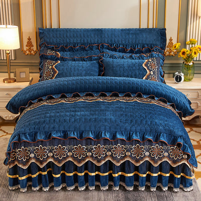Juego de Cama Acolchado Europeo 4 Piezas con Faldón y Forro Grueso de Felpa - Image 5
