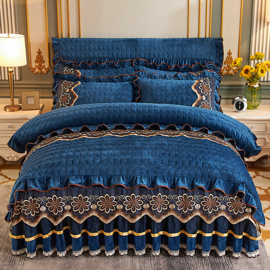 Juego de Cama Acolchado Europeo 4 Piezas con Faldón y Forro Grueso de Felpa - Image 5