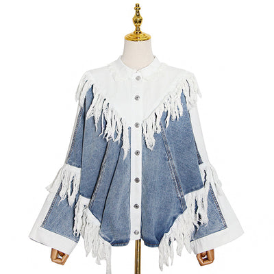 Chaqueta Denim Suelta con Detalles de Pespunte y Borlas