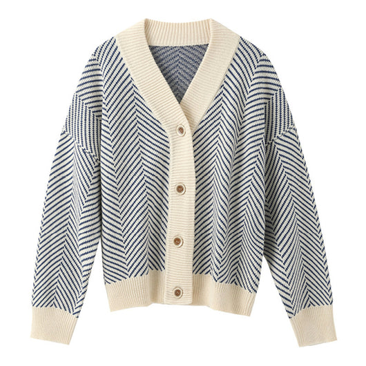 Cardigan de Punto Rombos Estilo Literario y Desenfadado con Escote en V - Image 8