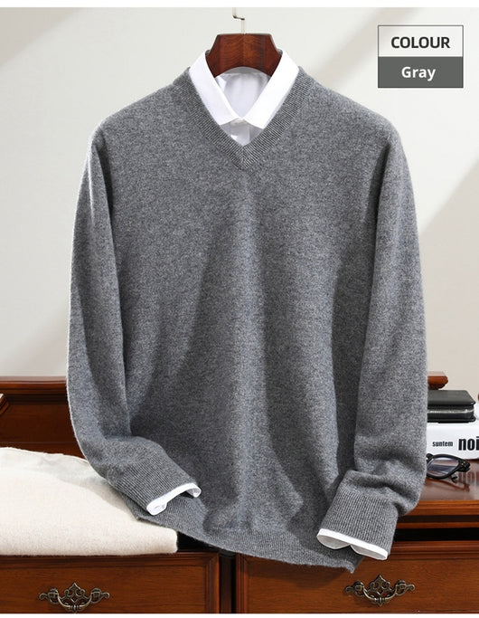 Suéter de Cashmira Puro para Hombre - Cuello V Manga Larga - Image 27