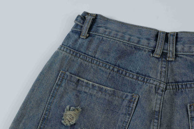 Shorts Vaquero Recto Desgastado con Roturas Retro para Hombre - Image 21
