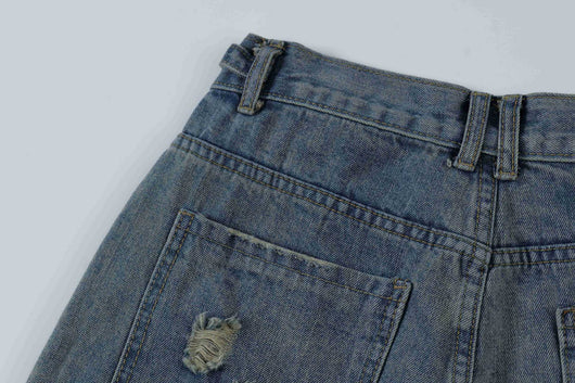 Shorts Vaquero Recto Desgastado con Roturas Retro para Hombre - Image 21